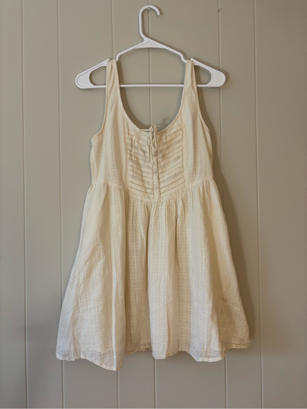 American Eagle Cream Cotton Sundress with Pleated Button Bodice